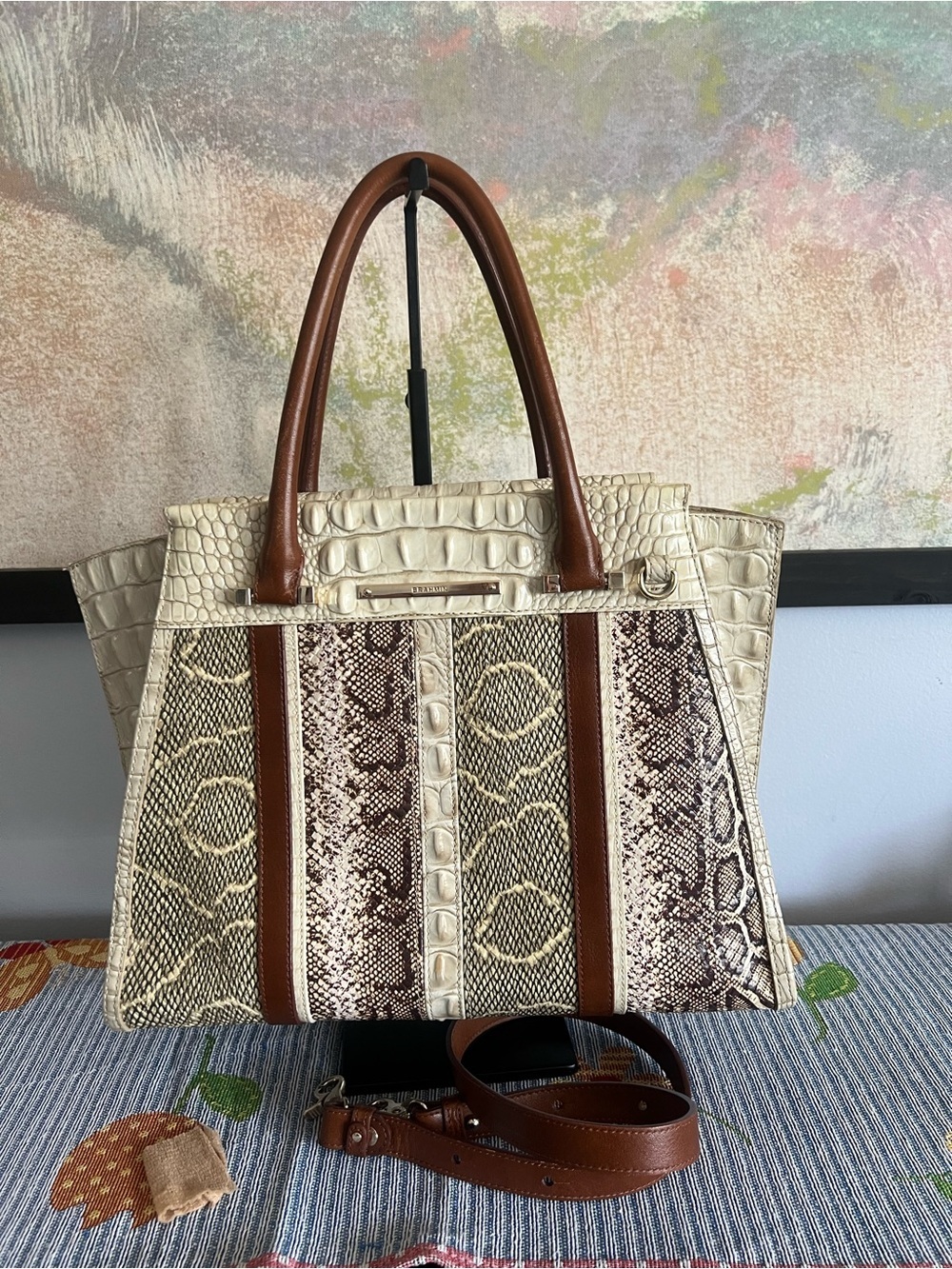 Brahmin Priscilla Satchel / Shoulder Bag in Limestone Oleta